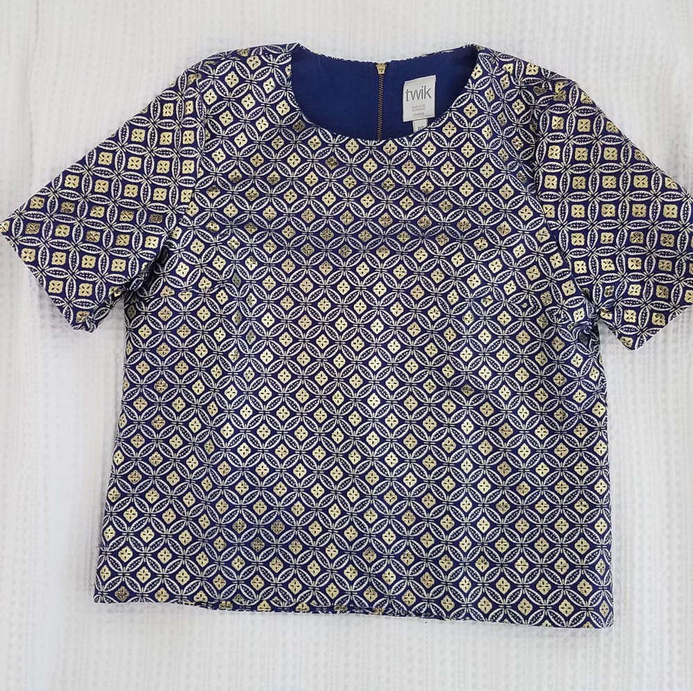 Royal Blue and Gold print Top